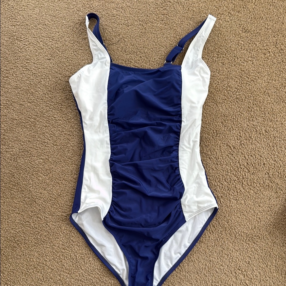 Woman’s Navy and White One Piece Swimsuit